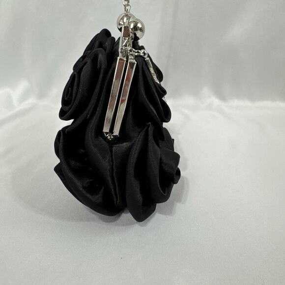Women's Black Evening Clutch Floral Handbag Party Purse Detachable Chain Strap - Picture 6 of 16